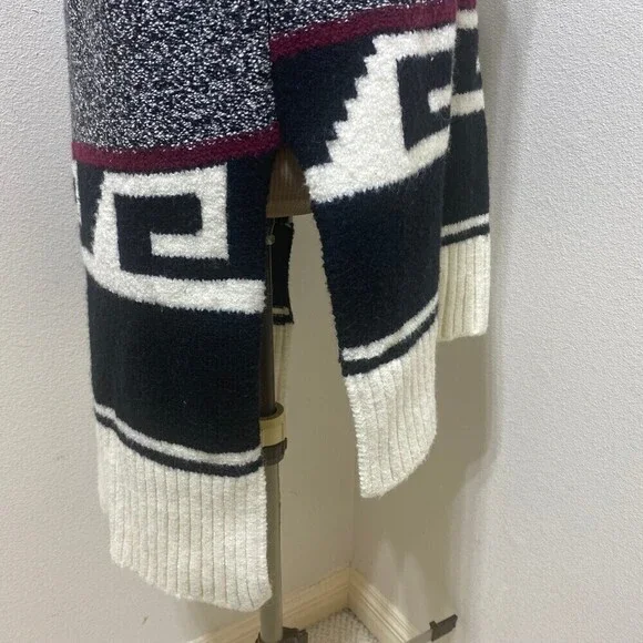 LOFT Turtle Neck Tunic Vest Sweater Size XS/S Oversized Cream/Black\Red - Picture 7 of 12